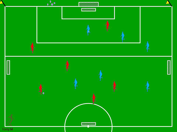 Tc072-6x6 4 porterías defiendo 2 en diagonal.